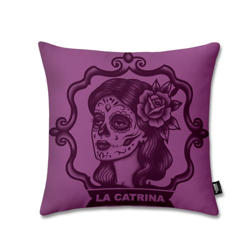 Day of the Dead Throw Pillow Case Set - Colorful Plush Decor, 15.35 x 15.35 inches, 2-Pack, Variation of Elcatrin Lacatrina