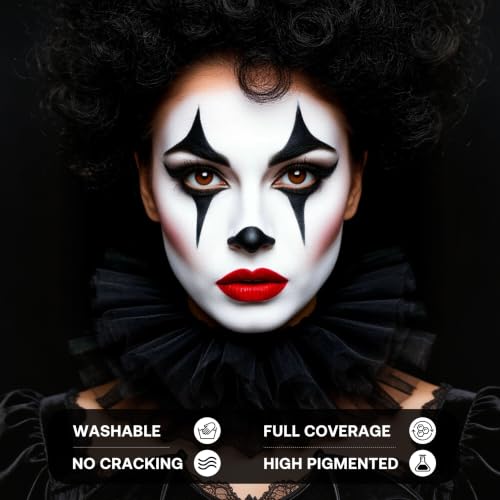 White Face Body Paint for Halloween Makeup - Goth Black & White - Variation 01 White
