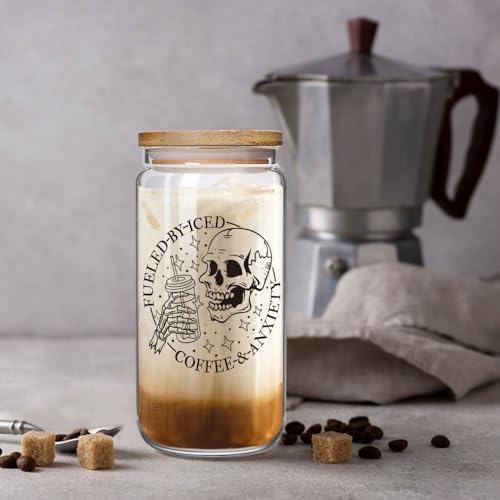 16oz Skull Coffee Mug with Lid & Straw - Funny Skeleton Gift for Women