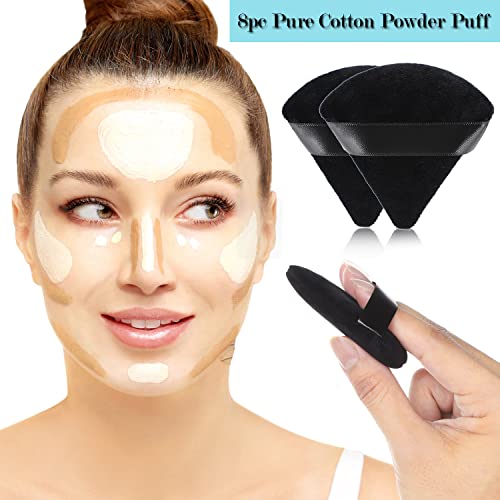 8Pcs Dual Wet Dry Triangle & Round Makeup Powder Puffs - Black Variation