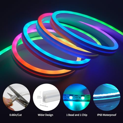Neon Rope Light 6.56FT RGB LED Strip Light App & Button Control Waterproof