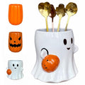 Halloween Ceramic Coffee Spoon & Utensil Holder Ghost with Pumpkin