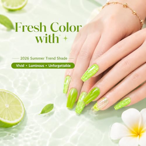 Beetles Green Glitter Reflective Gel Nail Polish - Lime Shock, UV/LED Soak Off, Long-Lasting