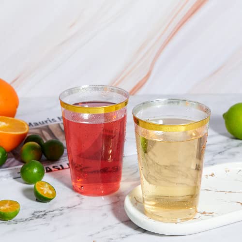 Disposable Plastic Drinking Cups 12 OZ Gold Rimmed Party Cups - 150 Pack - Gold-12oz