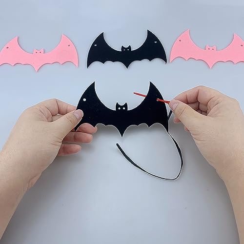 Halloween Bat Garland Felt Banner - 3 Pack Black & Pink Decorations for Haunted House & Party