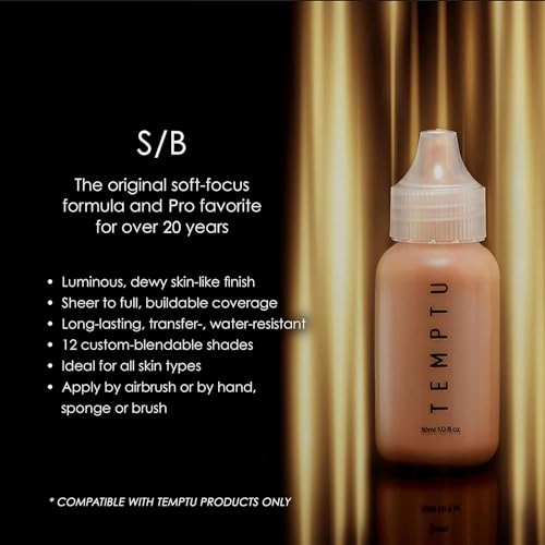 TEMPTU S/B Silicone-Based Airbrush Foundation: Professional Long-Wear Liquid Makeup, Sheer To Full Coverage For A Hydrated, Healthy-Looking Glow & Luminous, Dewy Finish On All Skin Types, 005 Pure Beige, 1 Fl Oz