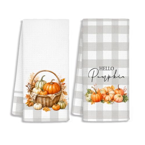 Fall Pumpkin Kitchen Towels Set of 2 - Autumn Decoration, Soft Microfiber, 16x24 Inches - Autumn5