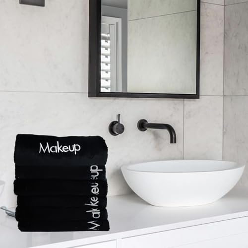 Makeup Towels Pack of 6 - Ultra Soft Microfiber Face Washcloths for Makeup Removal - Black Variation