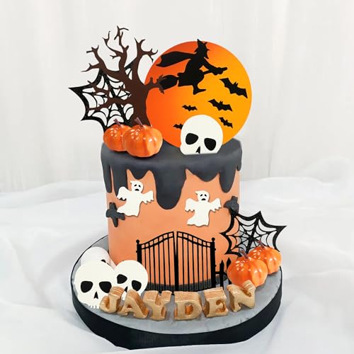 Halloween Cake Toppers Set - Moon Ghost Pumpkin Skull Web Decorations - Style 01