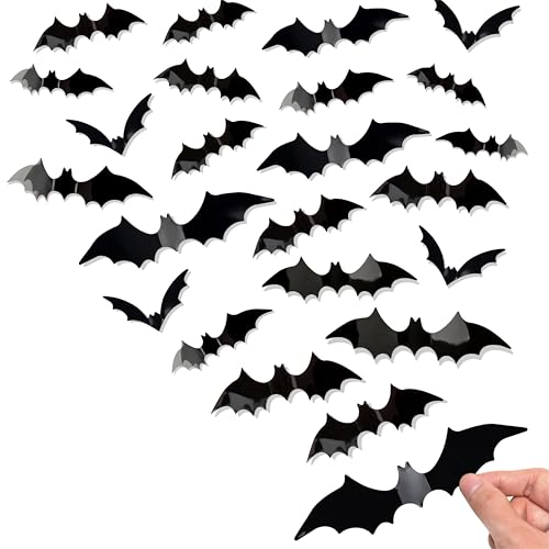 144 Pcs Halloween 3D Bat Stickers Set - Black Indoor Outdoor Horror Decorations
