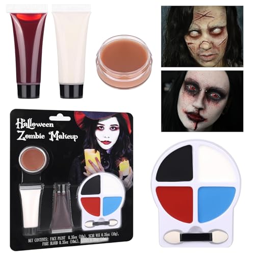 Professional Zombie SFX Makeup Kit with Face Paint, Liquid Latex & Fake Blood