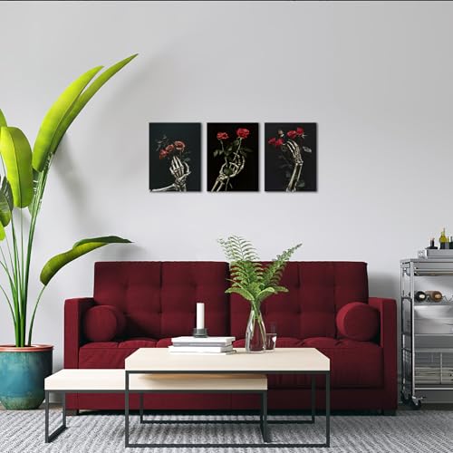 Skull Wall Art Decor Set - Black and Grey Halloween Pictures for Bedroom Living Room