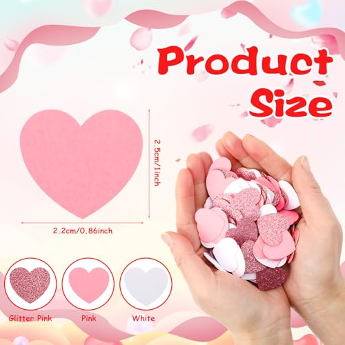Pink White Heart Valentine Confetti - 200 Pieces Glitter Heart Shaped Decor