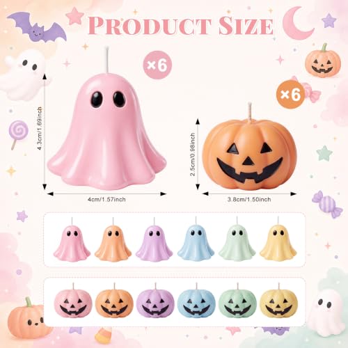 Halloween Pastel Ghost and Pumpkin Candle Set - 12 Mini Decor Candles