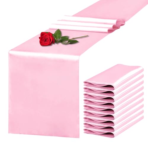 Pink Satin Table Runner 12x108 Inch Pack of 10 - Wedding & Party Decor