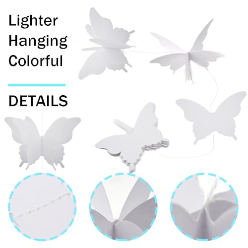 White Paper Butterfly Banner Hanging Decor for Parties & Events - 4 Pieces