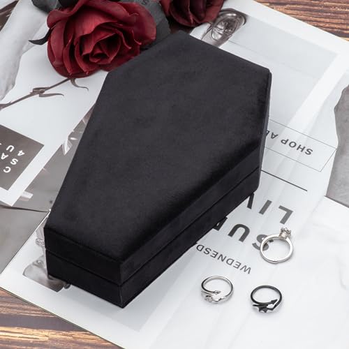 Gothic Velvet Coffin Ring Box Jewelry Organizer - Black & Red Variation