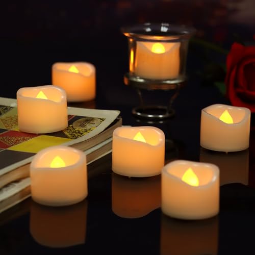 Battery Operated Flickering LED Tea Lights - Warm Yellow 24 Pack
