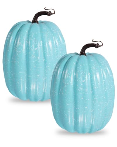Vensovo 2 Pack 8-Inch Light Blue Faux Pumpkins for Fall & Holiday Decor - DIY Friendly
