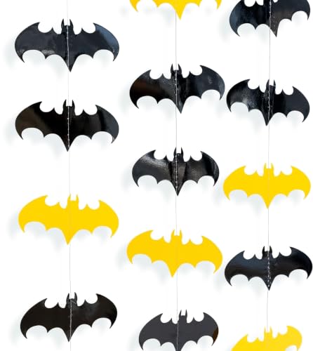 Bat Birthday Party Decorations Garland Set - Black and Yellow Bat Cutouts for Themed Events