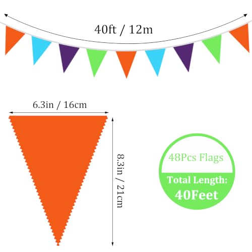 Fabric Bunting Banner 40Ft Kids Party Decorations - Colorful Triangle Flags