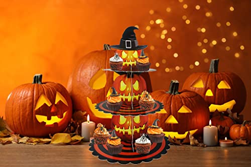 Halloween Pumpkin Cupcake Stand 3-Tier Tower for Dessert Table - Orange Cardboard, Style 1