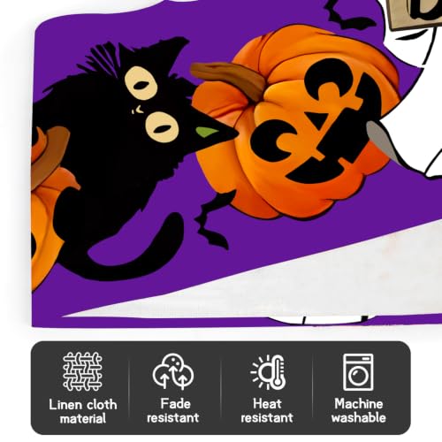 Halloween Table Runner 13x72 Inch Black Cat Boo Pumpkin Decor