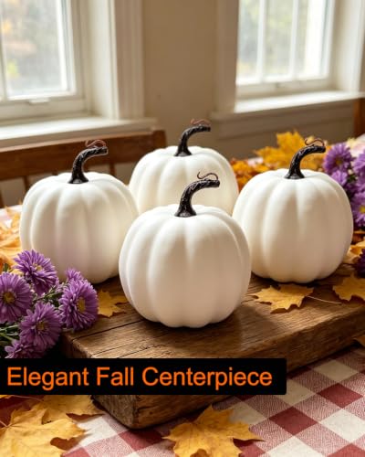 White Foam Pumpkins Set of 4 - 6 Inch Artificial Fall Decor for Crafts & Centerpieces (Variation of THIS listing)