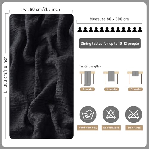 Black 10ft Table Runner for Outdoor & Wedding Decor - Cheesecloth Gauze