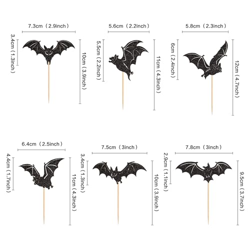 Halloween Bat Cupcake Toppers - Black, 24 Pack with Variation Bats Black-6