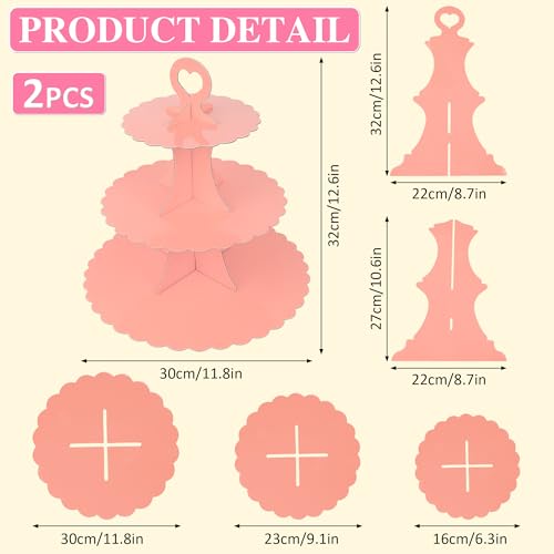 Pink 3-Tier Cupcake Stand 2 Pack Dessert Tower for Parties & Celebrations