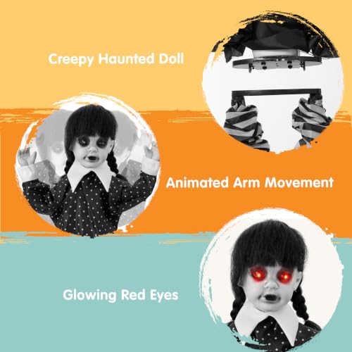 Sound-Activated Halloween Animatronic School Girl Decor - Creepy Ghost Doll with Glowing Eyes