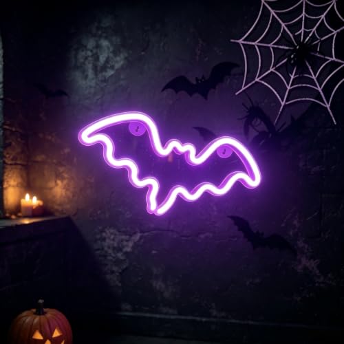 Purple Bat Neon Sign, Halloween LED Wall Light, Gothic Decor