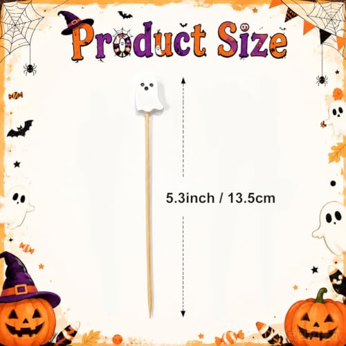 100PCS Halloween White Ghost Cocktail Picks - 4.7 Inch Food Skewers - Ghost Theme