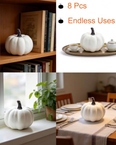 3 Inch White Foam Pumpkins Set of 8 - Fall Harvest Decor & Craft Supplies