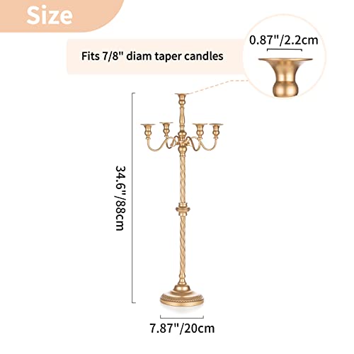 Tall Gold Candle Holders Set of 2 - 34 Inch Floor Candle Stands for Weddings & Holidays