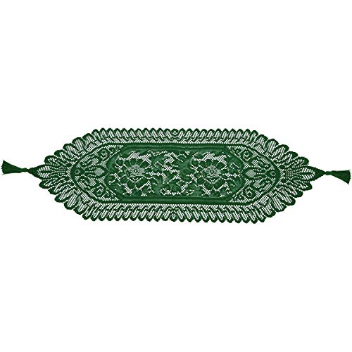 Green Lace Table Runner for Christmas Party Coffee Decor - 13x35 Inches