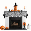 Halloween Skeleton Mantle Scarf - Black Lace Fireplace Cover with Embroidered Skull - 79 x 20 Inch - Skeleton Variation