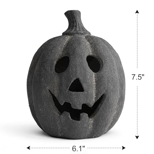 Black Handmade Terracotta Jack O Lantern Pumpkin - Small Halloween Decor
