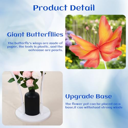 Artificial Butterfly Flower Decorations Set with Stand - Orange, 3 Pack, 5.6 Ft Tall for Weddings & Events