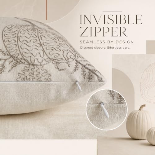 Zealax 20x20 Inch Fall Pumpkin Embroidered Pillow Covers - Beige, Pack of 2