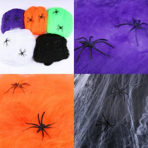 Halloween Spider Web Decorations with Spiders - Orange Creepy Cobwebs