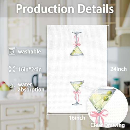 Martini Bow Kitchen Towels - Pink BowMartini Hand Dish Towel 16x24in - Decorative Gift for Martini Lovers