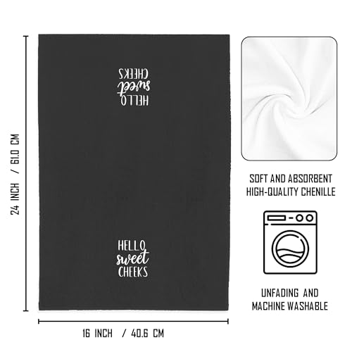 WFSM Hello Sweet Cheeks Decorative Hand Towels Black 16x24 - Funny Bathroom Gift