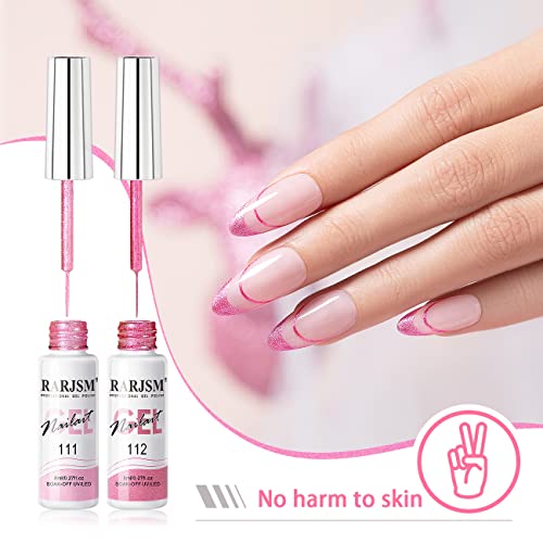 Pink Metallic Gel Nail Art Set with Mirror Chrome Effect and Thin Brush - 2PCS Rose Pink Variation
