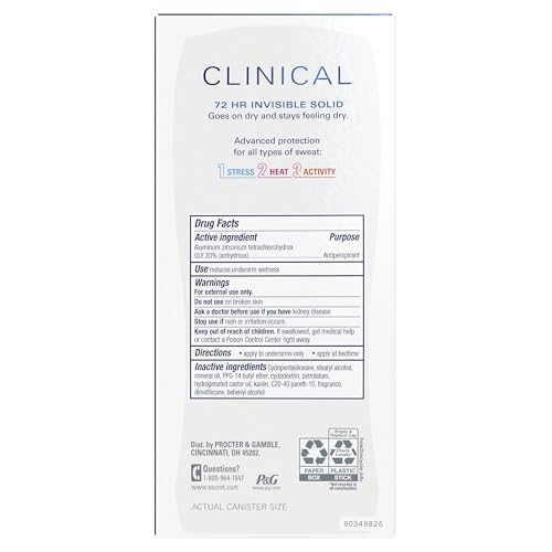Secret Clinical Strength Antiperspirant Deodorant for Women, 100hr Sweat & Odor Protection, 3X Stress Protection with Hyaluronic Acid, Invisible Solid, Completely Clean Scent, 2.6 oz (Pack of 2)