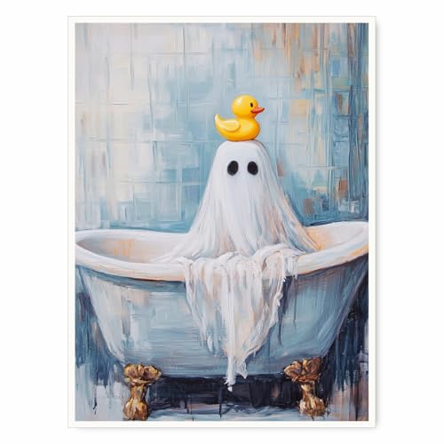 Unframed Halloween Ghost Wall Art with Rubber Ducky - Bathroom Decor 16x20in Variation of THIS listing