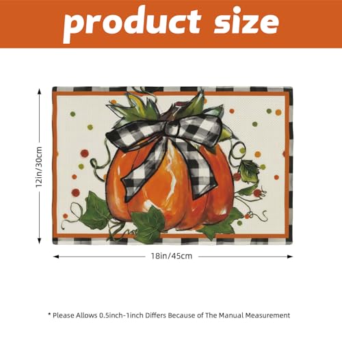 Autumn Pumpkin Buffalo Plaid Placemat Set of 4 - Fall Garden Linen Table Mats E