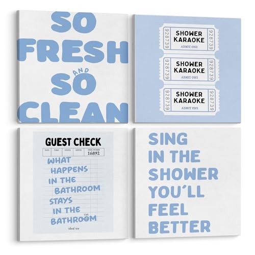 Bathroom Wall Art Decor Set of 4 - So Fresh and So Clean - Black & White Variation