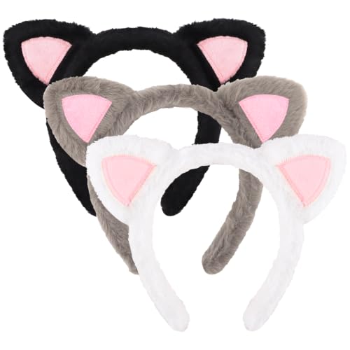 Cat Ears Headband Set - Kitty Costume Accessory for Women Halloween Black White Grey